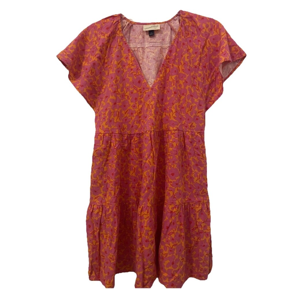 Universal Thread Small S Linen Blend V Neck Mini Dress Lagenlook Easter Resort